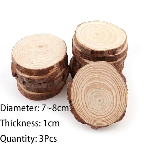 CYMMIYT Holzscheiben 3–16 cm Dicke runde unbehandelte Holzscheiben aus Kiefernholz, Kreise, for Basteln, for Hochzeiten, Partys, Gemälde, 1–10 Stück(7-8cm 3pcs) von CYMMIYT