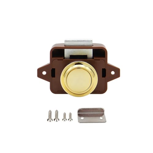 CYMMIYT Schrankschloss Knopf Camper Auto Push Lock Durchmesser 20/26 mm RV Wohnwagen Boot Reiseanhänger Schubladenriegel Schlüsselloses Schrankschloss Möbelbeschläge(Large-Brown Gold) von CYMMIYT