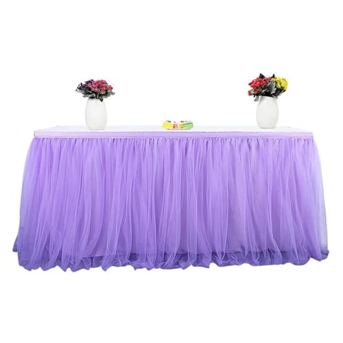 CYMMIYT Tischrock 6ft weißer Tüll-Tischrock for rechteckigen runden Tisch, Rüschen-Tutu-Tischdecke for Hochzeit, Babyparty, Geburtstag, Party, Tischdekoration(Purple) von CYMMIYT