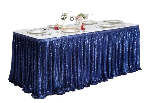 CYMMIYT Tischrock Beige Gold Pailletten Tischrock Tischtuch Geburtstag Party Hochzeit Weihnachten Accessoires Süßigkeiten Tischdekoration Festival Deko(Royal Blue,70x250cm) von CYMMIYT
