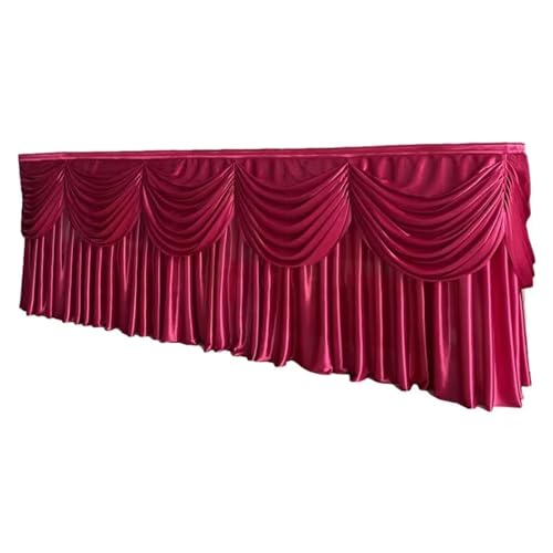 CYMMIYT Tischrock Eisseiden-Tischrock, bunter, plissierter, gerüschter Tischrock mit Swag for Hochzeits- und Geburtstagsdekoration(Burgundy,19ft L x 29.5inch H) von CYMMIYT