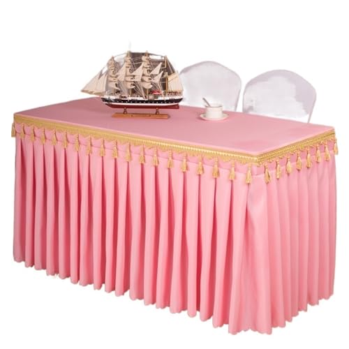 CYMMIYT Tischrock Rechteckiger Tisch for Babypartys, Partys, Hochzeiten, Bankett, Tischrock, Tischdecke, Dekorieren, einfarbig, Tischrock-Abdeckung, Geschirrtuch(Pink,Custom Size) von CYMMIYT