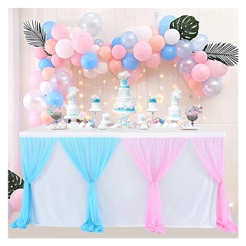 CYMMIYT Tischrock Tüll-Tischrock for Hochzeit, Geburtstag, Party, Kuchen, Dessert, Bankett, Hochzeiten, Partys, Zuhause, Hotel, Dekoration(Blue pink,77x275cm 600g) von CYMMIYT