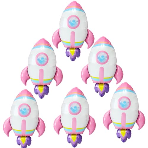 6 Stück rosa Raketenballons – Weltraum-Motto-Party-Dekorationen, Aluminiumfolienballons für Geburtstag, Babyparty, NASA-Events 6 Stück rosa Raketenballons – Weltraum-Motto-Party-Dekorationen, Aluminiumfolienballons für Geburtstag, Babyparty, NASA-Events von CYMYLAR