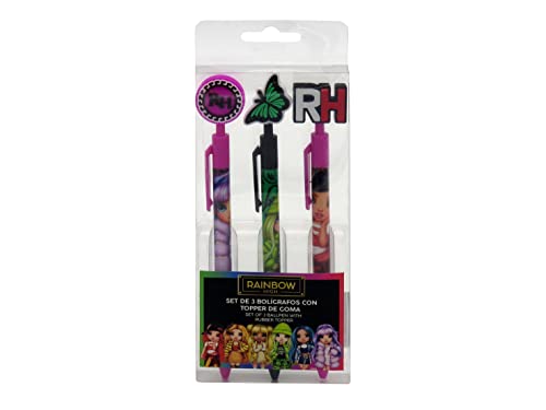 Set mit 3 Kugelschreiber mit Toppers aus Gummi Rainbow High (CyP Brands) von CYPBRANDS