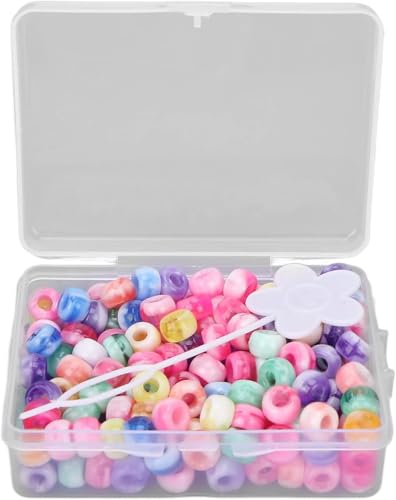 CYSFETENA 200 Stück Ponyperlen Beads Set,Bunte Haarperlen für Schmuckherstellung Armbänder Halsketten Zöpfe & Haarschmuck für Party, Haarperlen zum Klipsen in Süßigkeitenfarben von CYSFETENA