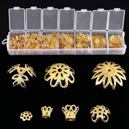 CYSFETENA 300 Stück Perlenkappen, 7 Größen Blumen Perlenkappen, Schmuckzubehör Metall Blumenförmige Abstandshalter mit Boxen zum Verzieren von Halsketten, Armbändern, Ohrringen CYSFETENA 300 Stück Perlenkappen, 7 Größen Blumen Perlenkappen, Schmuckzubehör Metall Blumenförmige Abstandshalter mit Boxen zum Verzieren von Halsketten, Armbändern, Ohrringen von CYSFETENA