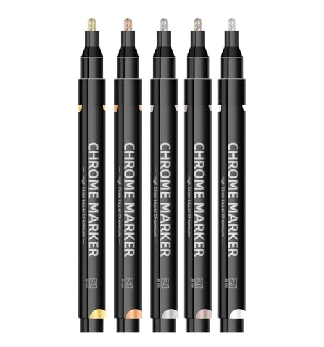 CYSUE Chrom-Spiegel-Marker, 2 mm, reflektierende Lackstifte, permanent, Gold, Silber, Kupfer, Markierung, Modellmalerei, Markierung (5 Stück) von CYSUE