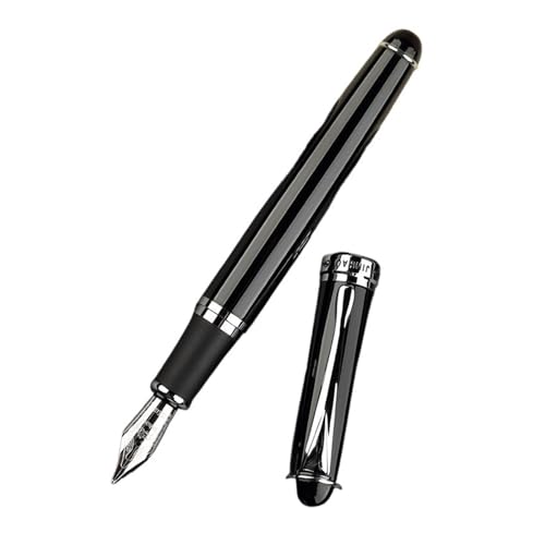 CYSUE Füllfederhalter, 0,7 mm, feine Feder, Metall, silberfarbener Clip, Tintenstifte zum Schreiben, Schulanfang, Bürobedarf, Schreibwaren (2 glatte schwarz) von CYSUE