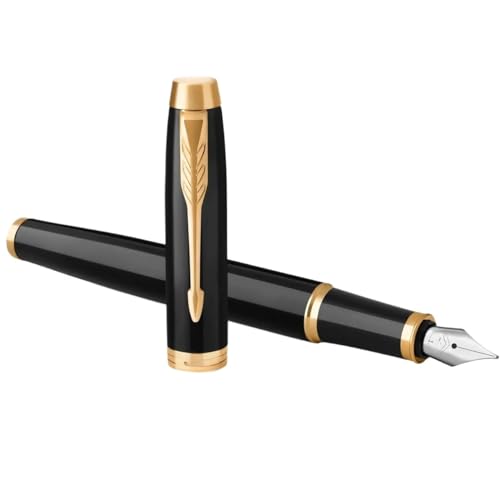 CYSUE Füllfederhalter, schwarzer Lack mit Goldrand, feine Feder, blaue Tinte, elegante Geschenkbox (04) von CYSUE