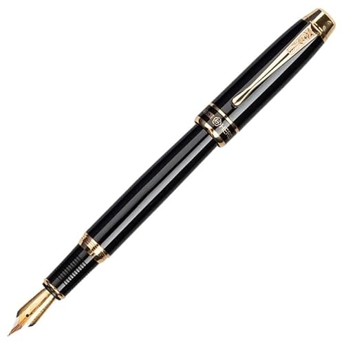 CYSUE Iraurita Metall-Füllfederhalter, gebürstetes graues Gitter/Schwarz, 0,5 mm, goldener Clip, Büro, Studenten, Schreibtintenstift (nur ein Stift, schwarz) von CYSUE