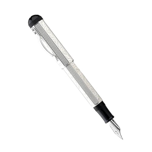 CYSUE Klassischer beschichteter Füllfederhalter, Kolbenfärbung, Oktaedrisches Ätzmuster, EF/F/M/Flach, Nr. 6, Feder-Geschenkstifte für Schüler (B Silber, F) von CYSUE