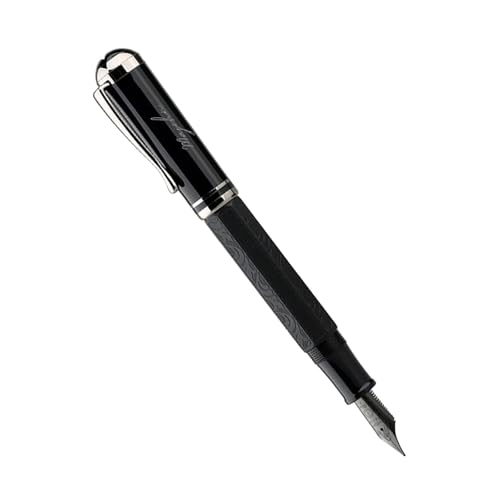 CYSUE Klassischer beschichteter Füllfederhalter, Kolbenfärbung, oktaedrisches Ätzmuster, EF/F/M/Flach, Nr. 6, Feder-Geschenkstifte für Schüler (A, Schwarz, EF) von CYSUE