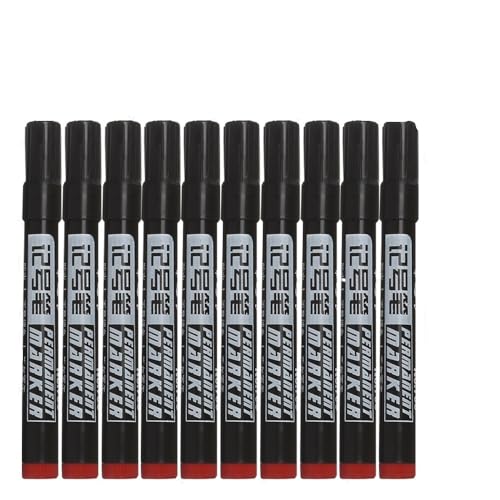 CYSUE Marker auf Ölbasis, wasserfest, schnell trocknend, schwarz, blau, rot, permanent, für Metall, Glas, Schreibwaren, Zeichnen, Kunst, Schulbedarf (10 Stück, rot) von CYSUE