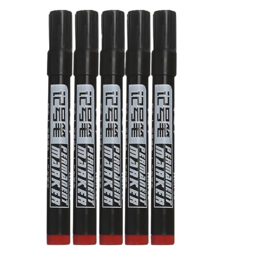 CYSUE Marker auf Ölbasis, wasserfest, schnell trocknend, schwarz, blau, rot, permanent, für Metall, Glas, Schreibwaren, Zeichnen, Kunst, Schulbedarf (5 Stück, rot) von CYSUE