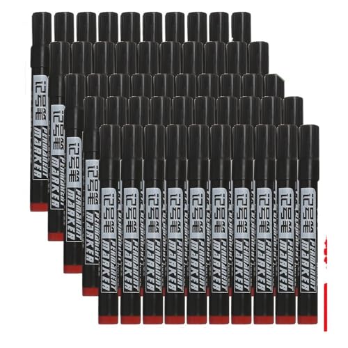 CYSUE Marker auf Ölbasis, wasserfest, schnell trocknend, schwarz, blau, rot, permanent, für Metall, Glas, Schreibwaren, Zeichnen, Kunst, Schulbedarf (50 Stück, rot) von CYSUE