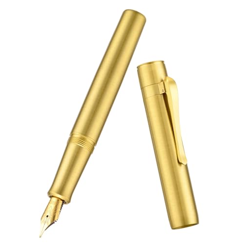 CYSUE Messing-Füllfederhalter, EF/F/M, Feder, kurze Tasche, tragbarer Schreibstift mit Konverter (F) von CYSUE