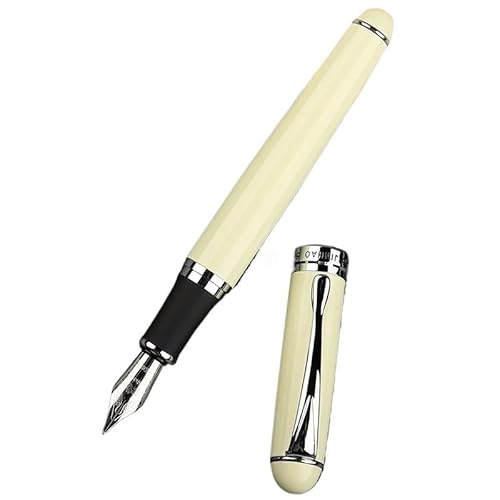 CYSUE Metall-Füllfederhalter im klassischen Stil, silberfarbener Clip, 0,5 mm Spitze, Stahltinte, Stifte als Geschenk, Bürobedarf, Schulbedarf (milchweiß) von CYSUE
