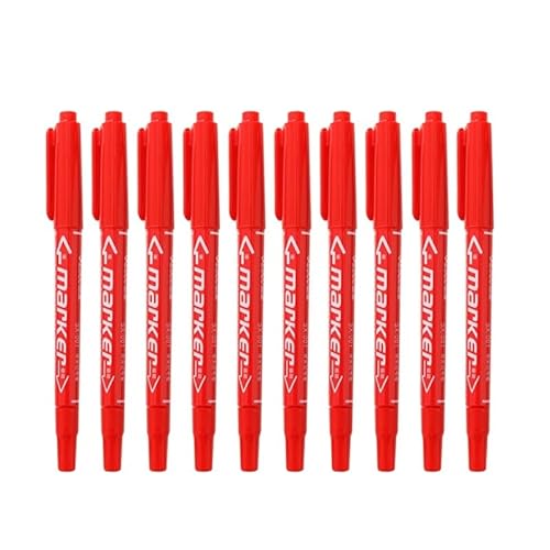 CYSUE Permanent-Marker mit Doppelspitze, feine Spitze, wasserdicht, ölig, schwarz, rot, blaue Tinte, Malerei, Büro- und Schulbedarf (Rot, 10 Stück) von CYSUE
