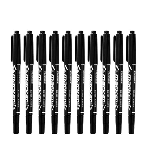 CYSUE Permanent-Marker mit Doppelspitze, feine Spitze, wasserdicht, ölig, schwarz, rot, blaue Tinte, Malerei, Büro- und Schulbedarf (Schwarz, 10 Stück) von CYSUE