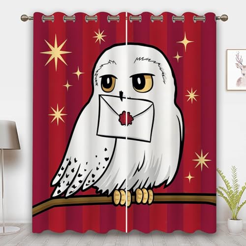 CYSYLQW Eule Vorhänge Cartoon Tier Eule Blickdichte Gardinen Ösen Schlafzimmer 3D-Druck Eule Verdunkelungsvorhang 2 Set Blickdicht Für Dekoration Wohnzimmer (2,150 x 166cm(2X75X166cm)) von CYSYLQW