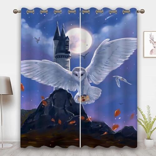CYSYLQW Eule Vorhänge Cartoon Tier Eule Blickdichte Gardinen Ösen Schlafzimmer 3D-Druck Eule Verdunkelungsvorhang 2 Set Blickdicht Für Dekoration Wohnzimmer (3,100 x 140 cm(2X50X140cm)) von CYSYLQW