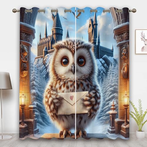 CYSYLQW Eule Vorhänge Cartoon Tier Eule Blickdichte Gardinen Ösen Schlafzimmer 3D-Druck Eule Verdunkelungsvorhang 2 Set Blickdicht Für Dekoration Wohnzimmer (5,183 x 160 cm(2X91X160cm)) von CYSYLQW