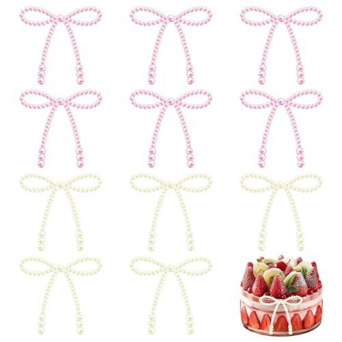 12 Stück weiße und rosa Perlenschleifen für Kuchen, Hochzeitstorten, Cupcake-Dekoration, geeignet für Geburtstage, Hochzeiten, Jubiläen, Babypartys 12 Stück weiße und rosa Perlenschleifen für Kuchen, Hochzeitstorten, Cupcake-Dekoration, geeignet für Geburtstage, Hochzeiten, Jubiläen, Babypartys von CYUXING