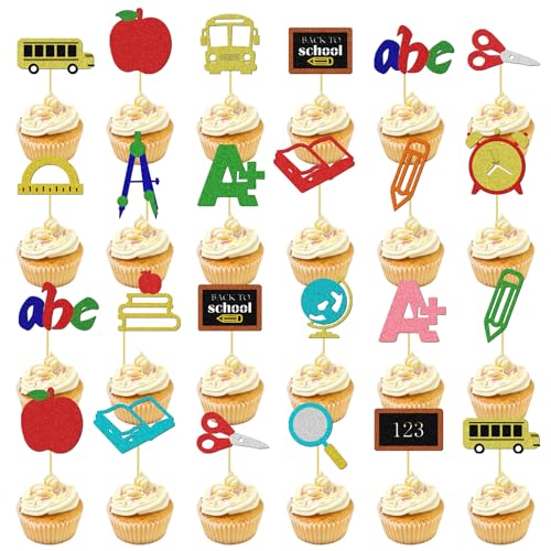 24-teilige Kuchendekorationen für die Schulanfangsparty, Cupcake-Topper für den Vorschulabschluss, süßes Glitzerpapier-Dekorationszubehör, Willkommensdekoration für den Schulanfang, Cupcake Toppers 24-teilige Kuchendekorationen für die Schulanfangsparty, Cupcake-Topper für den Vorschulabschluss, süßes Glitzerpapier-Dekorationszubehör, Willkommensdekoration für den Schulanfang, Cupcake Toppers von CYUXING