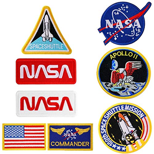 Bügel-Aufnäher im 8-teiligen Set mit US-Flagge, NASA-Logo, 100. Space Shuttle Mission, gestickte Aufnäher für Kleidung, Handarbeiten, individuelle Abzeichen von CYWQZZ