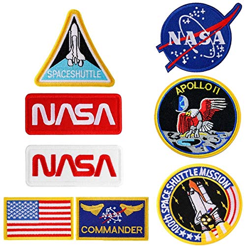Bügel-Aufnäher im 8-teiligen Set mit US-Flagge, NASA-Logo, 100. Space Shuttle Mission, gestickte Aufnäher für Kleidung, Handarbeiten, individuelle Abzeichen Bügel-Aufnäher im 8-teiligen Set mit US-Flagge, NASA-Logo, 100. Space Shuttle Mission, gestickte Aufnäher für Kleidung, Handarbeiten, individuelle Abzeichen von CYWQZZ