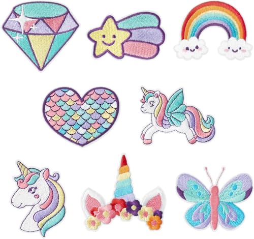 8 Stück Dreamy Unicorn Bügelbilder Regenbogen Stern Herz Schmetterling Diamant Nähen auf bestickte Applikation Reparatur Stickerei Patch DIY Handwerk Zubehör für Kinder Mädchen Kleidung Rucksack 8 Stück Dreamy Unicorn Bügelbilder Regenbogen Stern Herz Schmetterling Diamant Nähen auf bestickte Applikation Reparatur Stickerei Patch DIY Handwerk Zubehör für Kinder Mädchen Kleidung Rucksack von CYWQZZ