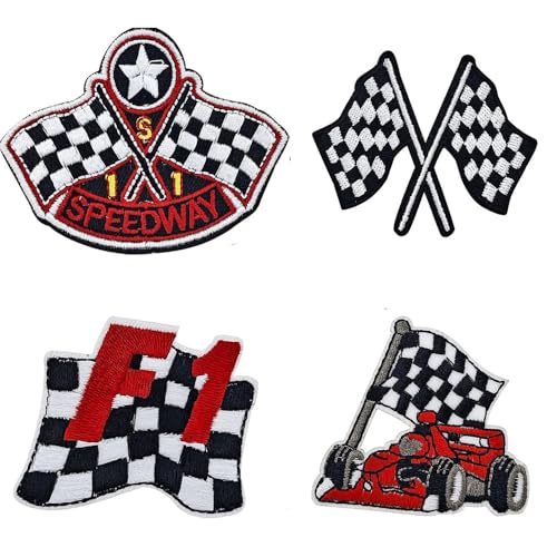 CYWQ Aufbügel Patches, Aufnäher zum Aufbügeln, karierte Rennflagge, schwarz und weiß, F1-Rennflagge, bestickte Aufbügelbilder für Taschen, Hut, Jeans, Jacke, Biker, Motorrad, zum Aufnähen, 4 Stück CYWQ Aufbügel Patches, Aufnäher zum Aufbügeln, karierte Rennflagge, schwarz und weiß, F1-Rennflagge, bestickte Aufbügelbilder für Taschen, Hut, Jeans, Jacke, Biker, Motorrad, zum Aufnähen, 4 Stück von CYWQZZ