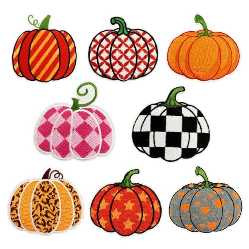 CYWQ Aufnäher zum Aufbügeln, Motiv: Kürbis, Halloween, Herbst, Ernte, Erntedankfest, zum Aufnähen oder Reparieren, bestickte Applikation, Bastelzubehör, Geschenke für Kleidung, Rucksack, Hut, 8 Stück von CYWQ
