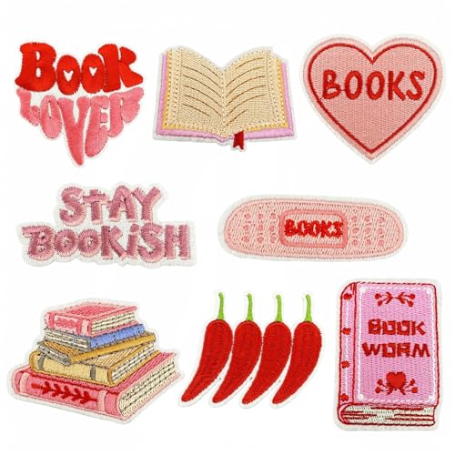 CYWQ Bookish Bügelbilder, zum Aufbügeln, bestickte Applikation, Bastelzubehör, Geschenke für Frauen, Mädchen, Bücherwurm, Buchliebhaber, Kleidung, Rucksäcke, Hüte, Kleid, Jacken, Jeans, 8 Stück CYWQ Bookish Bügelbilder, zum Aufbügeln, bestickte Applikation, Bastelzubehör, Geschenke für Frauen, Mädchen, Bücherwurm, Buchliebhaber, Kleidung, Rucksäcke, Hüte, Kleid, Jacken, Jeans, 8 Stück von CYWQ