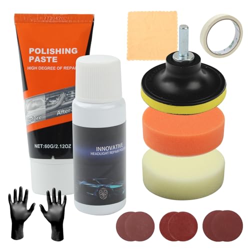 16 Pieses Auto Scheinwerfer Restauration Kit, Auto Scheinwerfer Kratzer Reparatur Werkzeug, Auto Licht Polierpaste Autopflege Reparatur Kit Reiniger mit Gummihandschuhen Luftschleifer Schleifpapier 16 Pieses Auto Scheinwerfer Restauration Kit, Auto Scheinwerfer Kratzer Reparatur Werkzeug, Auto Licht Polierpaste Autopflege Reparatur Kit Reiniger mit Gummihandschuhen Luftschleifer Schleifpapier von CYZBL