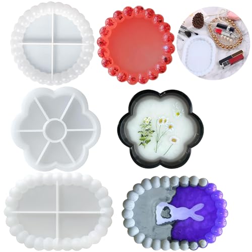 3Stück Cup Pad Silikon Tablett, Silikonform Untersetzer, Bubble Tray Epoxidharz Gießform, DIY Runde Schale Silikonformen, Dekorative Schmuck Aufbewahrungsform, Rund Oval Blumen Platte Form für Resin 3Stück Cup Pad Silikon Tablett, Silikonform Untersetzer, Bubble Tray Epoxidharz Gießform, DIY Runde Schale Silikonformen, Dekorative Schmuck Aufbewahrungsform, Rund Oval Blumen Platte Form für Resin von CYZBL