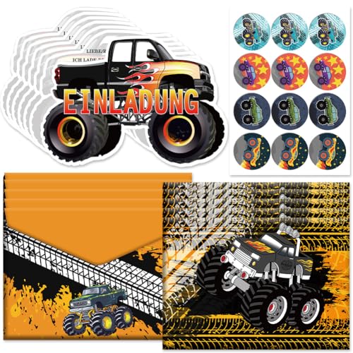CYZJPRVN 12x Monstecar Einladungskarten Kindergeburtstag Junge mit Umschlag Deutsch, Kindergeburtstags Party Einladungen, Cartoon Geburtstag Einladungskarten Set für Themed Party CYZJPRVN 12x Monstecar Einladungskarten Kindergeburtstag Junge mit Umschlag Deutsch, Kindergeburtstags Party Einladungen, Cartoon Geburtstag Einladungskarten Set für Themed Party von CYZJPRVN