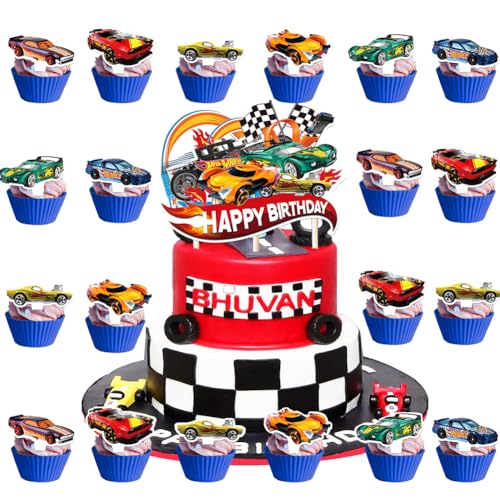 Hot Cars Tortendeko 26 Stück Racing Cars Kuchen Deko, Happy Birthday Tortendeko Kuchenaufsatz Cupcake W-Heels Auto Cake Topper, Muffin Deko Geburtstag Cupcake Toppers Set Kuchen Dekoration für Kinder Hot Cars Tortendeko 26 Stück Racing Cars Kuchen Deko, Happy Birthday Tortendeko Kuchenaufsatz Cupcake W-Heels Auto Cake Topper, Muffin Deko Geburtstag Cupcake Toppers Set Kuchen Dekoration für Kinder von CYZJPRVN