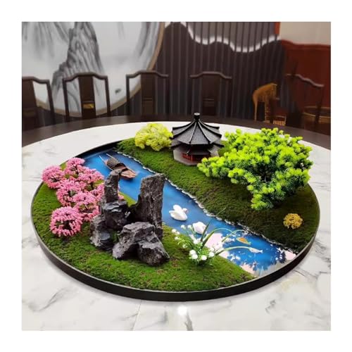 CYairong-22 Tischdekoration Hotel-Drehtisch im chinesischen Stil, simulierte Bonsai-Landschaft, Privatzimmer-Esstisch, Bonsai-Landschaftsdekoration Runder Tisch mit künstlicher Landschaft(110cm) von CYairong-22