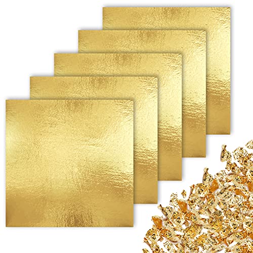 CZ Store Blattgold - 100 Stück, 14-cm-Blätter Set zum Vergolden, für Kunst & Handwerk, DIY-Projekte, Notizbuch & Geschenk - Metallischer Schimmer, Glatte Textur von CZ Store