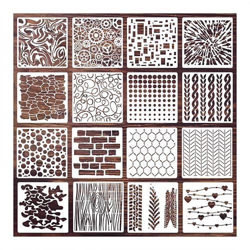 CZAKOMIX 16 Stück Kunststoff Schablonen Set,Gemischte Textur Malerei Schablone,15x15cm,Wiederverwendbare Geometrische Malschablonen,Für Möbel Wandgestaltung,Diy Scrapbooking Handwerk Deko-Milchig Weiß von CZAKOMIX