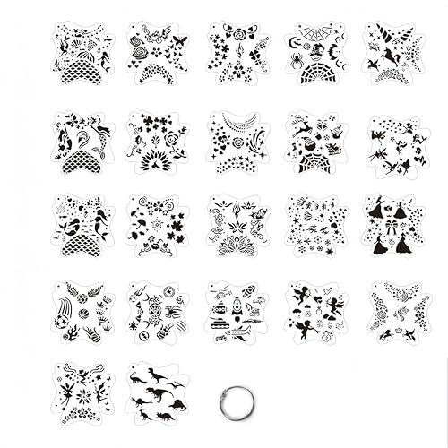 CZAKOMIX 22 Stück Face Paint Stencils, 12.9 * 12.9cm, Wiederverwendbare Gesichtsfarbe Schablonen, Tattoo Schablonen, Für Gesicht Und Körper, Halloween, Karneval, Schminke Partys (Milchig Weiß) von CZAKOMIX