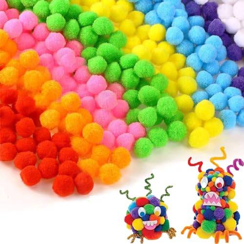 Pompons zum basteln, 1200 Stück Pompons,10 mm Bunt Mini Pompons, bälle Flauschigen, für Handwerk DIY Deko Hobby Supplies für Lustige DIY Kreative Handwerk (Multicolored) von CZAYEFNH