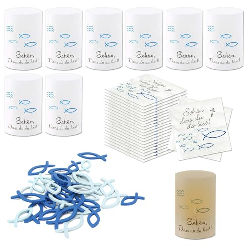 Servietten Taufe Knabe Set,20 Servietten und 40 Stücke Holz Fische Deko, 12 Windlicht Fisch Tischdeko, Tischdeko Taufe Junge Stilvolle Deko für Taufe, Kommunion und Konfirmation Servietten Taufe Knabe Set,20 Servietten und 40 Stücke Holz Fische Deko, 12 Windlicht Fisch Tischdeko, Tischdeko Taufe Junge Stilvolle Deko für Taufe, Kommunion und Konfirmation von CZAYEFNH
