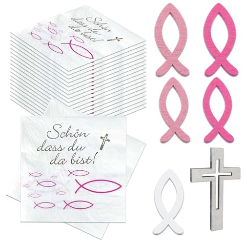 Tauf- und Kommunionsdekoration - 2 Packungen rosa Fisch-Servietten und 60 Kommunionsdekorationen - Perfekte Dekoration für Tischdekoration, Taufe, und Kommunion Kinder Tauf- und Kommunionsdekoration - 2 Packungen rosa Fisch-Servietten und 60 Kommunionsdekorationen - Perfekte Dekoration für Tischdekoration, Taufe, und Kommunion Kinder von CZAYEFNH