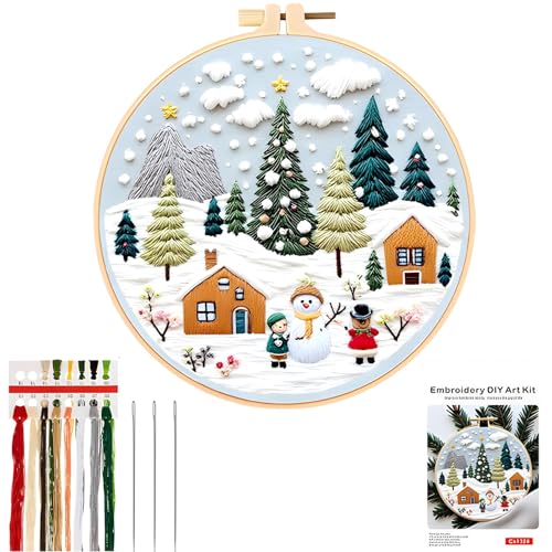 Kreuzstich-Set, Weihnachts-Stickset mit Schneeszenen-Design, All-in-One-Starter-Set enthält Reifen, gemusterten Stoff, Fäden, Nadeln, Schritt-für-Schritt-Anleitung (evtl. nicht in deutscher Sprache von CZFSWT