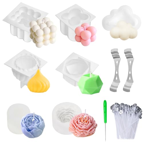 7Pcs Kerzen Gießform, CZMAO 3D DIY Kerzenform Silikon Kerzen Selber Machen Set Kerzenformen zum Gießen Kerzen Formen Silikon Form Bubble Kerze Kerzen Kerzenform Kit Kerzengießformen von CZMAO