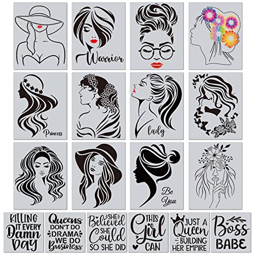 18 Stück Frauen Thema Lady Schablonen Floral Weibliches Gesicht und inspirierendes Zitat Mädchen Schablone für Zuhause Wandkunst Dekor Malerei auf Holz Leinwand Papier Home Fliesen Wandfarbe 18 Stück Frauen Thema Lady Schablonen Floral Weibliches Gesicht und inspirierendes Zitat Mädchen Schablone für Zuhause Wandkunst Dekor Malerei auf Holz Leinwand Papier Home Fliesen Wandfarbe von CZONG