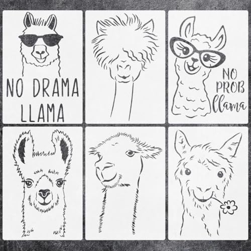 Lama-Schablonen-Set, Kunststoff-Schablonen für Holz, Metall und Wandmalerei, niedliche Alpaka-Clipart-Designs für Bastelarbeiten und Heimdekoration, 6 Stück Lama-Schablonen-Set, Kunststoff-Schablonen für Holz, Metall und Wandmalerei, niedliche Alpaka-Clipart-Designs für Bastelarbeiten und Heimdekoration, 6 Stück von CZONG